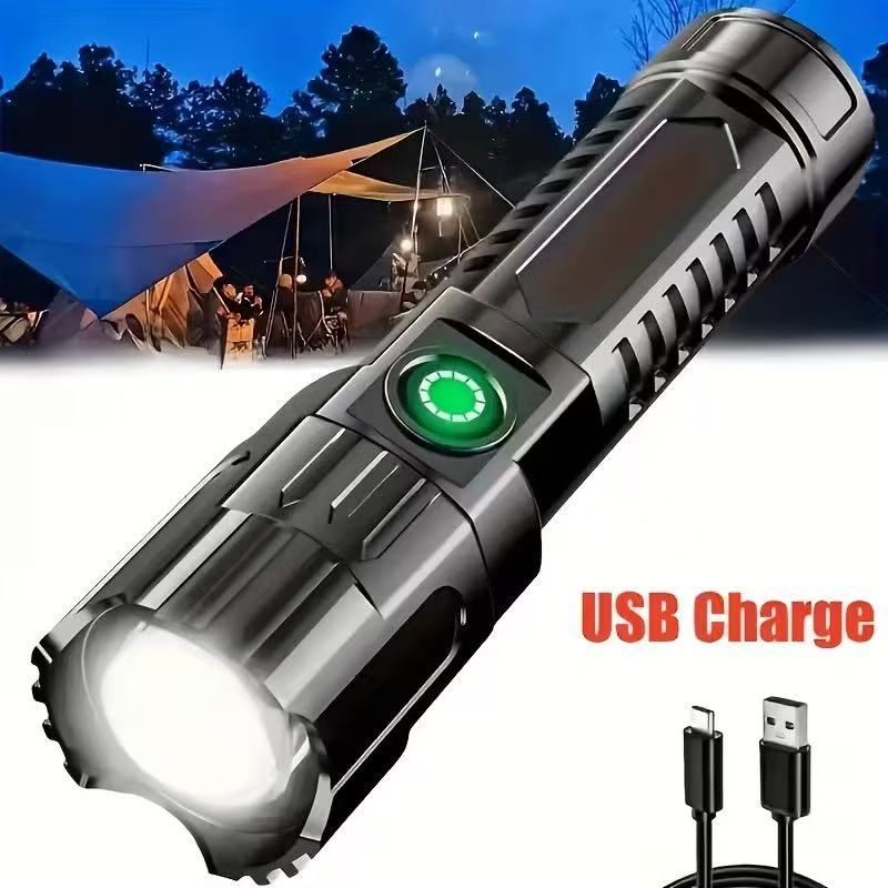 Outdoor Hunting And Fishing - Neue Hochleistungs-LED-Taschenlampe, USB-wiederaufladbar, zoombares Licht mit
