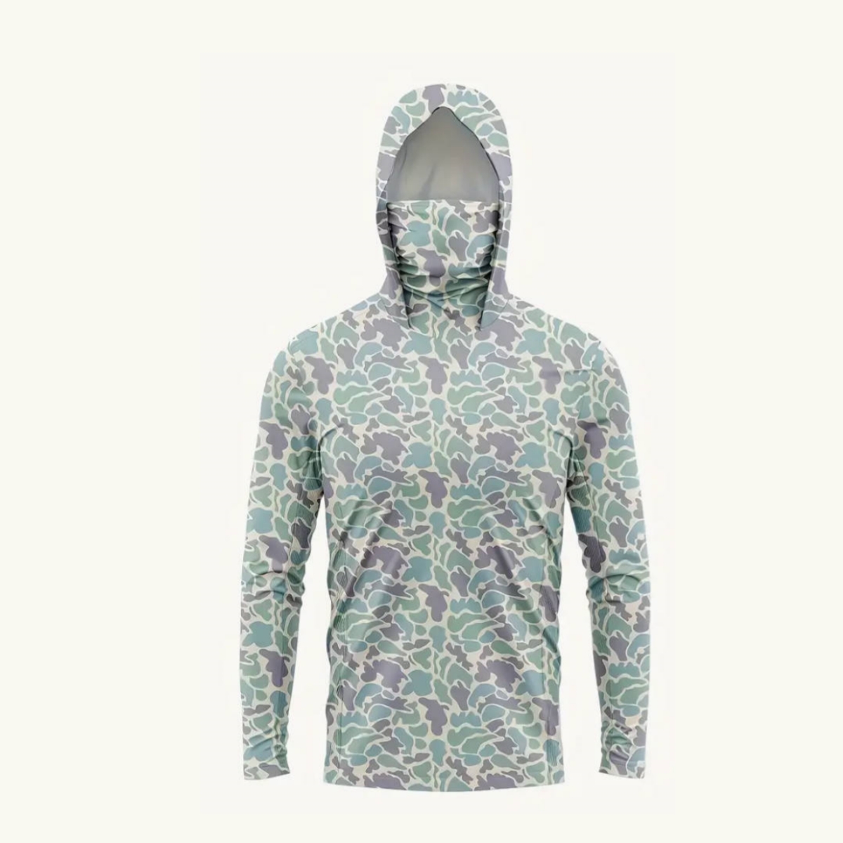 Outdoor Hunting And Fishing - Herren UPF50+ Sonnenschutz-Angelhoodie mit Gesichtsmaske, Tarnmuster,