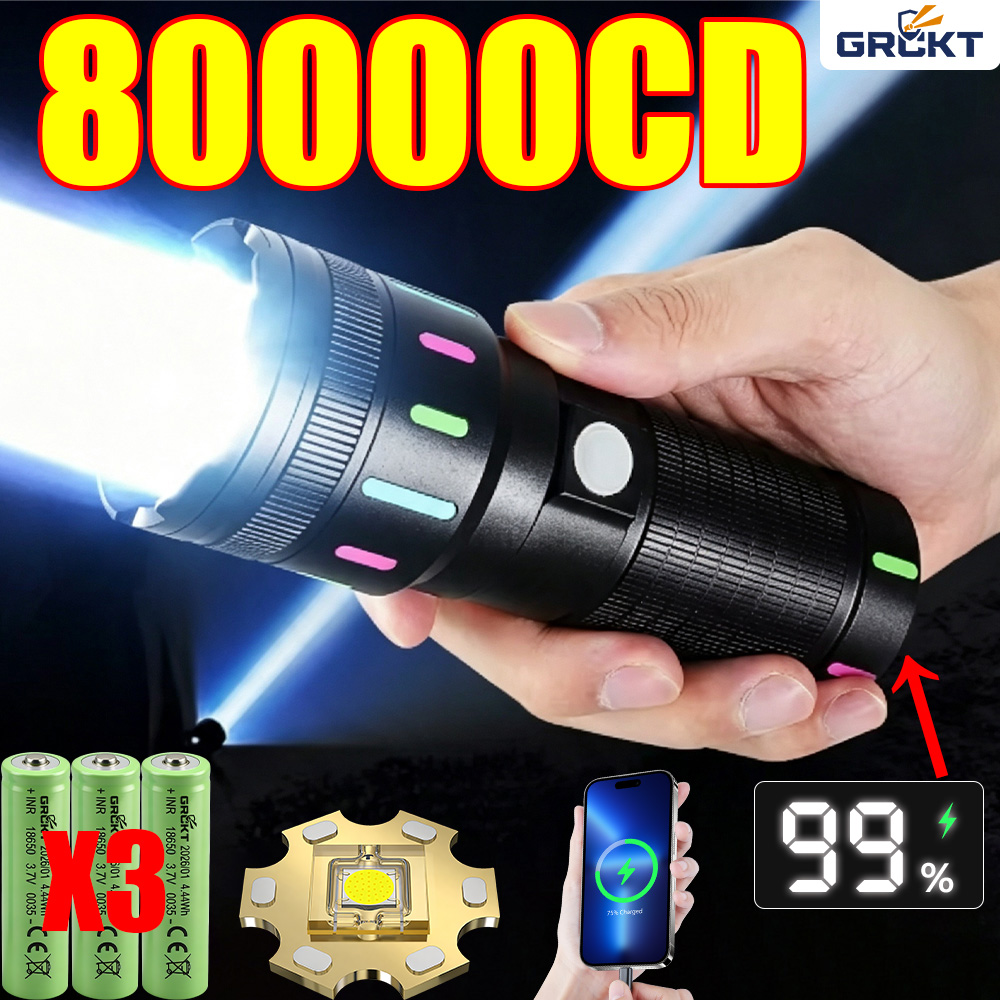 Outdoor Hunting And Fishing - 80000CD Leistungsstärkste LED-Taschenlampe Hochleistungs-Taktische Jagd-Taschenlampe Wiederaufladbare