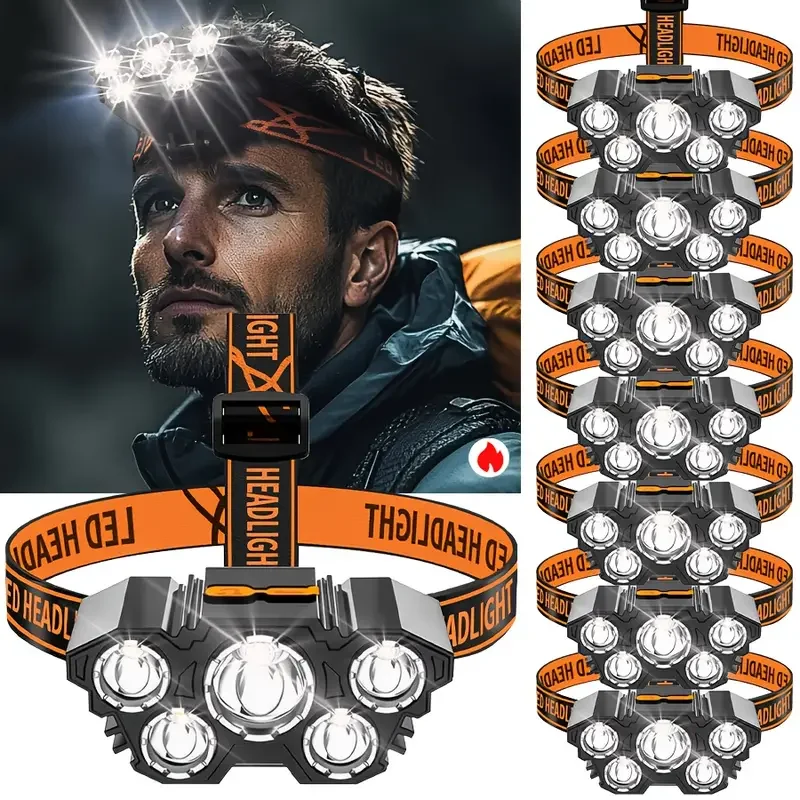 Outdoor Hunting And Fishing - Tragbare 5LED-Außenstirnlampe mit eingebauter Batterie, wiederaufladbar,